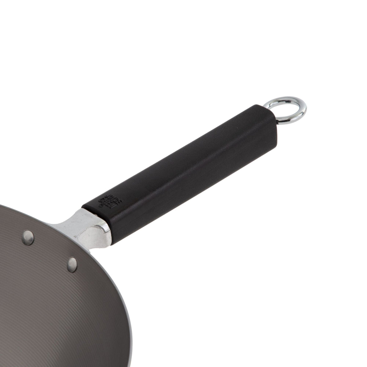 J22-0060 - Joyce Chen Uncoated Carbon Steel Flat Bottom Wok with Phenolic Handles, 14"