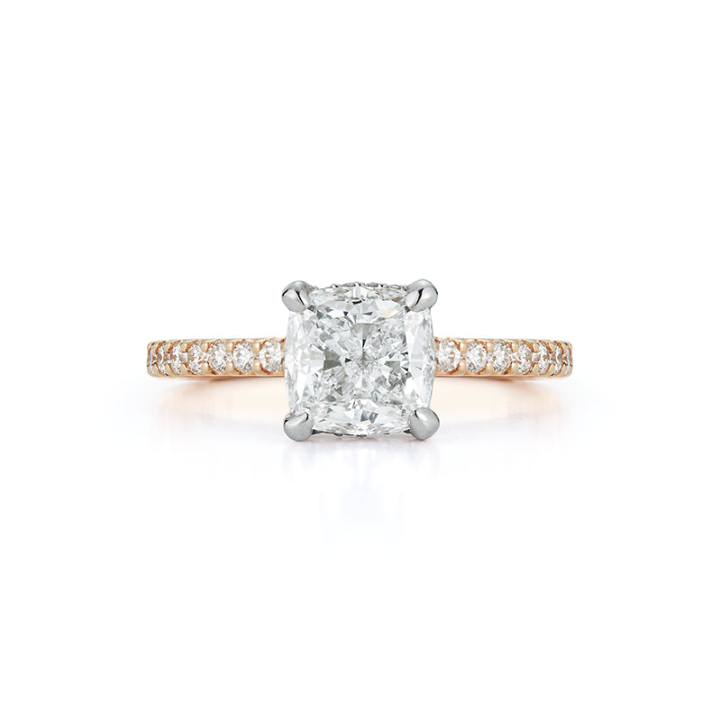 Prong Set Hidden Halo Engagement Ring with 1.64 Ct. Cushion Cut Diamond