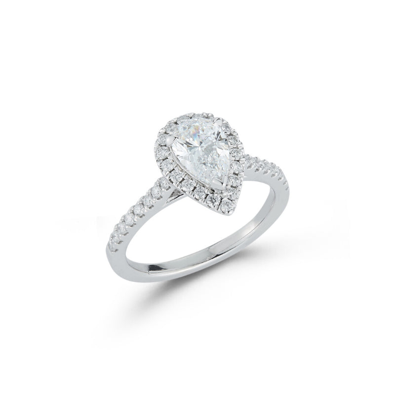 Halo Pavé Cathedral Engagement Ring with 1.04 ct. Pear