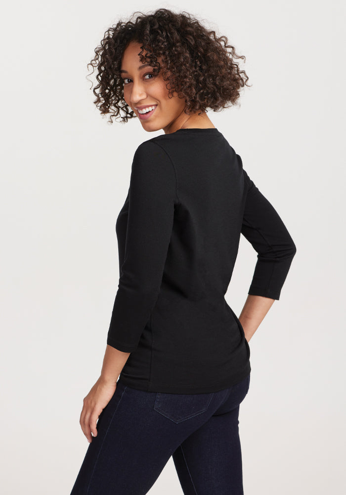 Jenny 3/4 Sleeve Crew Neck - Black