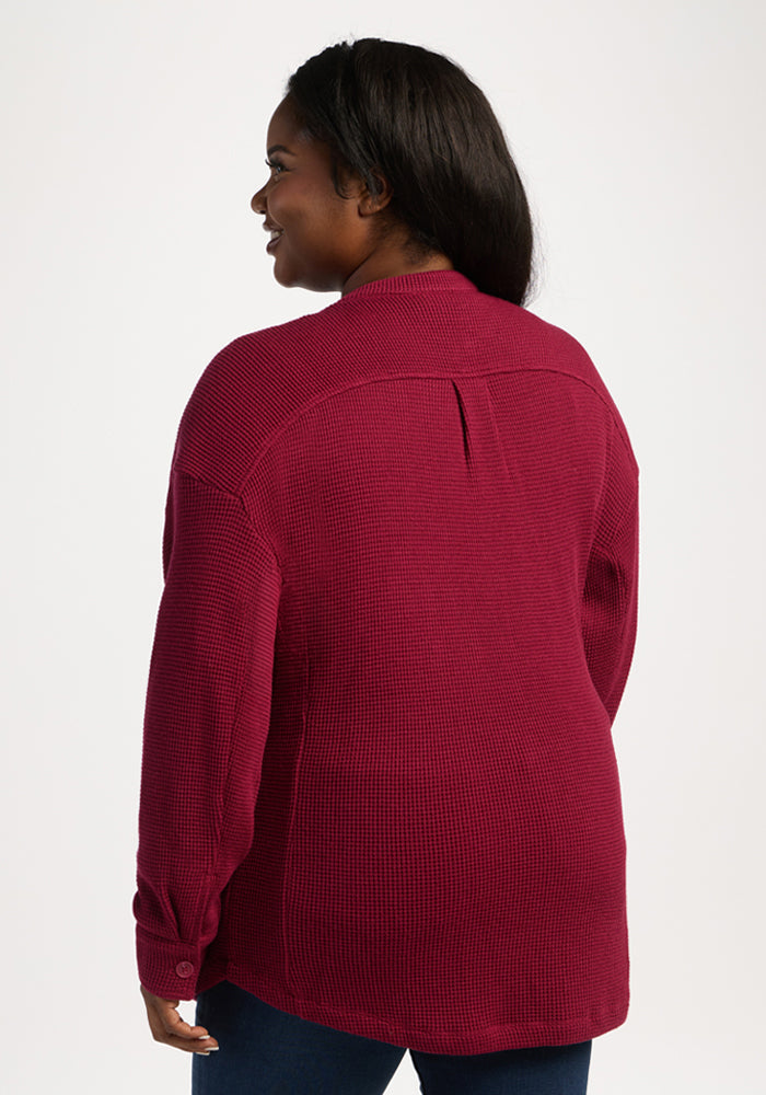 Oaklynn Waffle Shacket - Beet Red