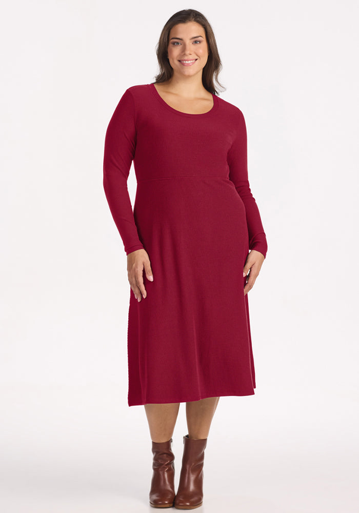 Caroline Ribbed Twirl Dress - Beet Red