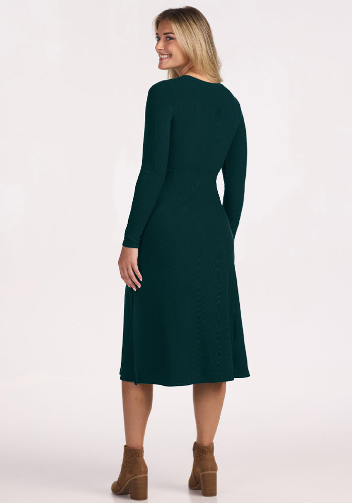 Caroline Ribbed Twirl Dress - Deep Pine