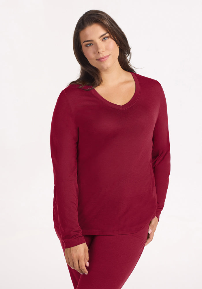 Lily V Neck Lounge Top - Beet Red