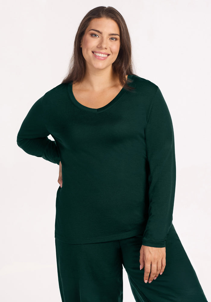 Lily V Neck Lounge Top - Deep Pine