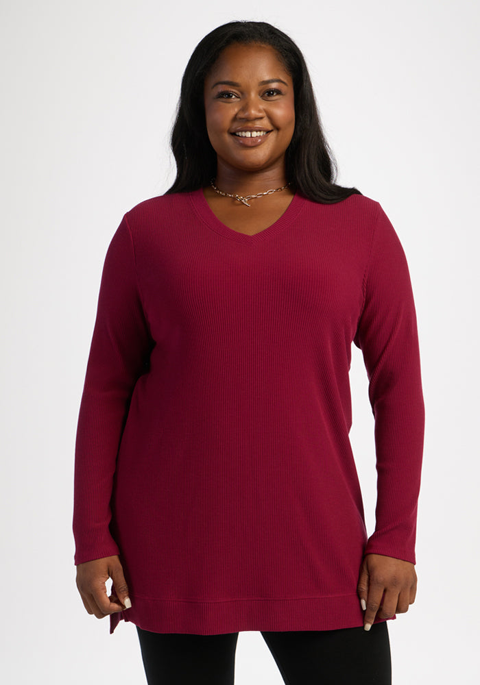 Evie Ribbed Tunic - Beet Red