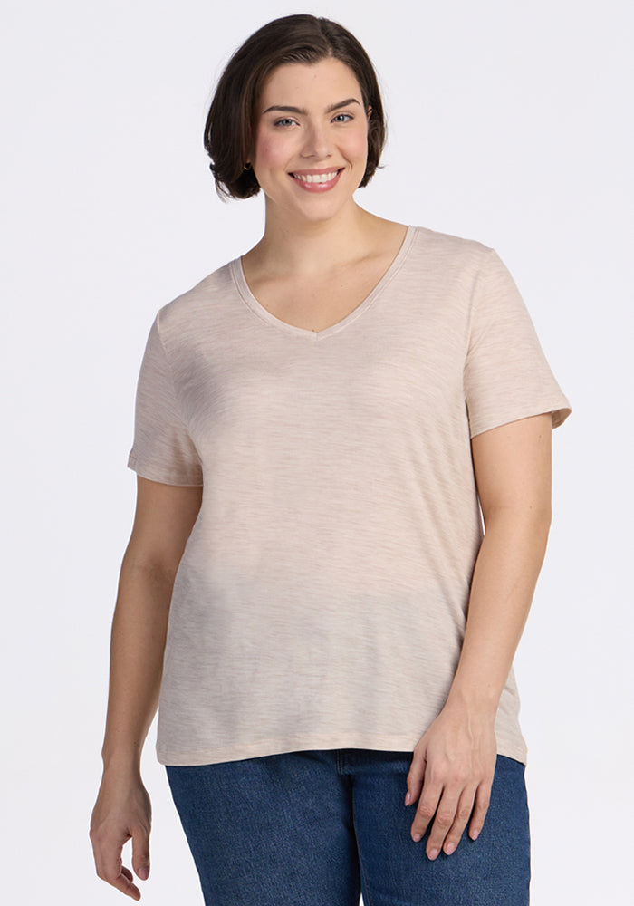 Junie V Neck - Cream Heather