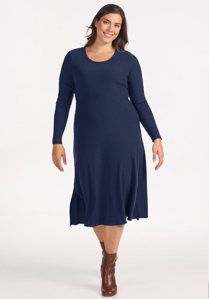 Caroline Ribbed Twirl Dress - Ocean Cavern