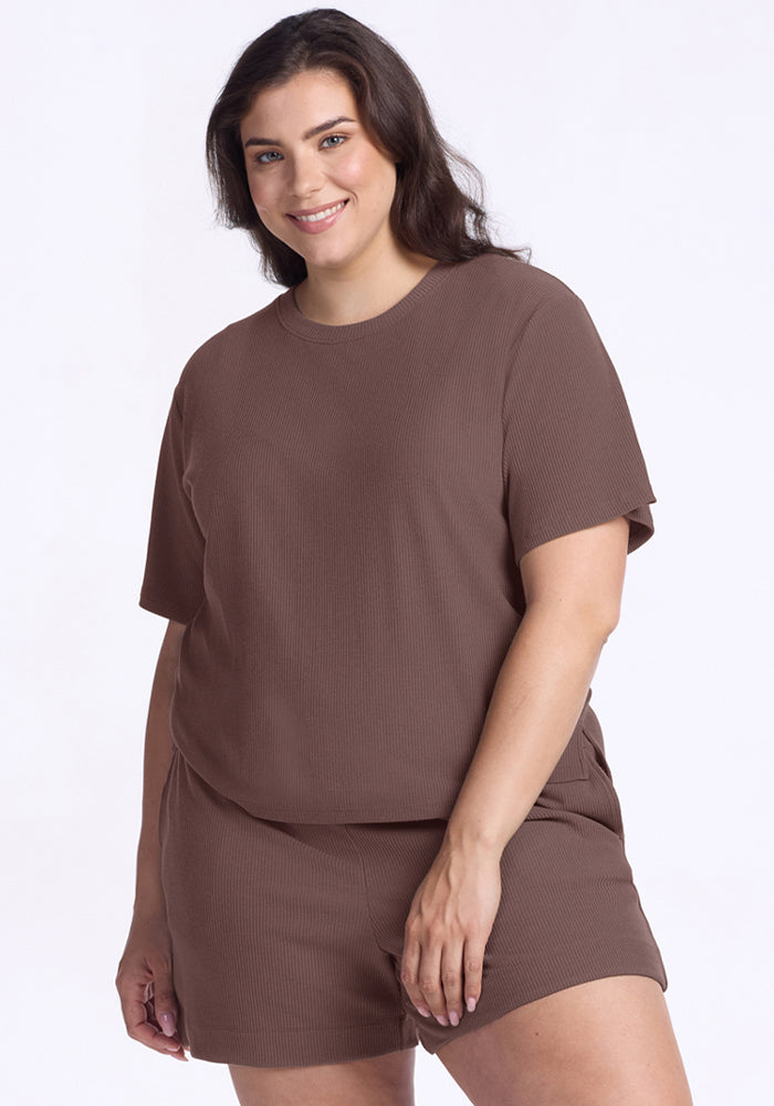 Delia Ribbed Short Sleeve - Peppercorn