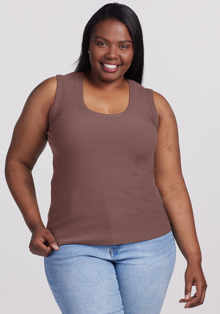 Sloane Ribbed Tank - Peppercorn