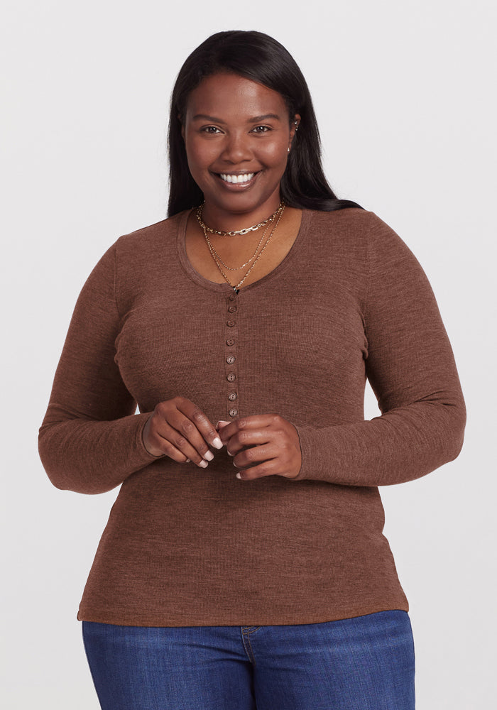 Reese Ribbed Henley - Sable Heather