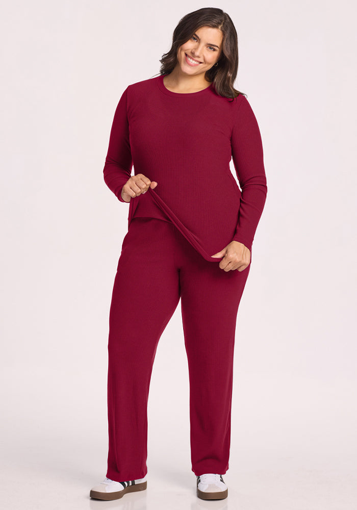 Hadley Ribbed Crew - Beet Red