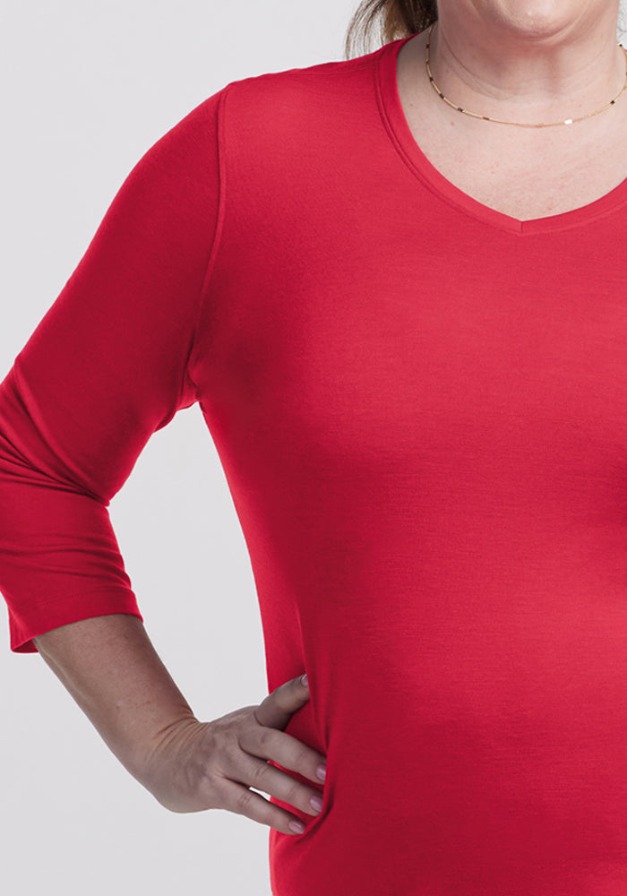 Elena 3/4 Sleeve V Neck - Berry Ice Pop