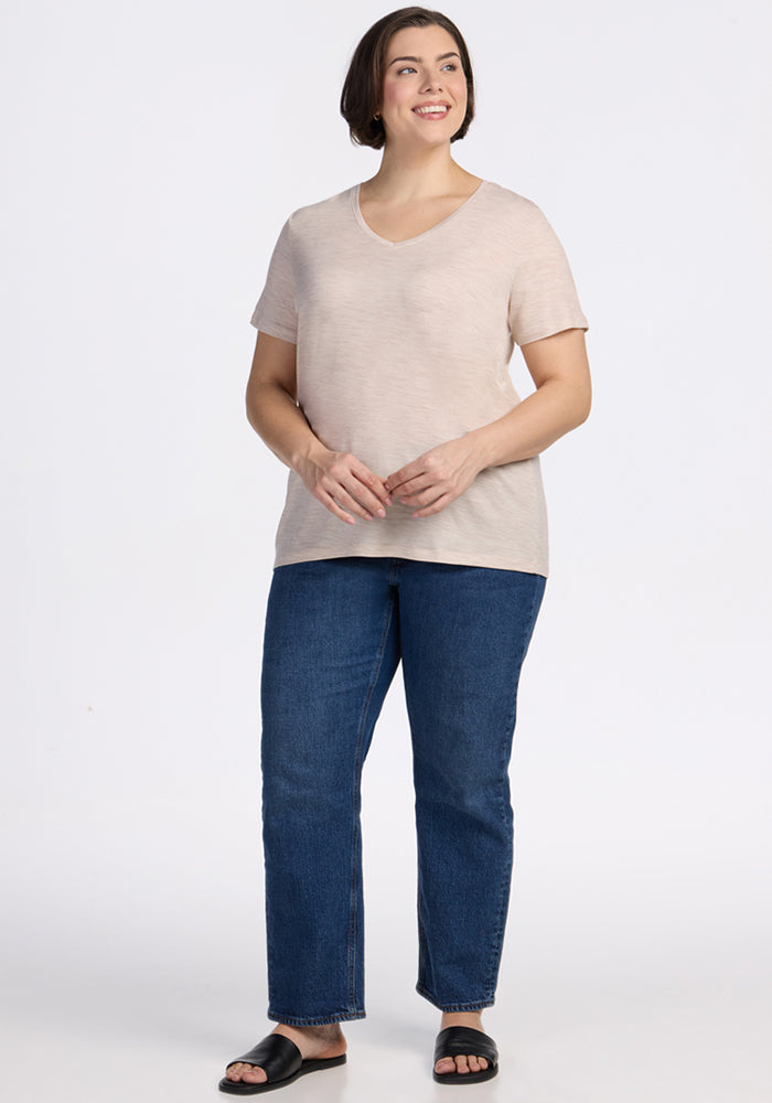 Junie V Neck - Cream Heather