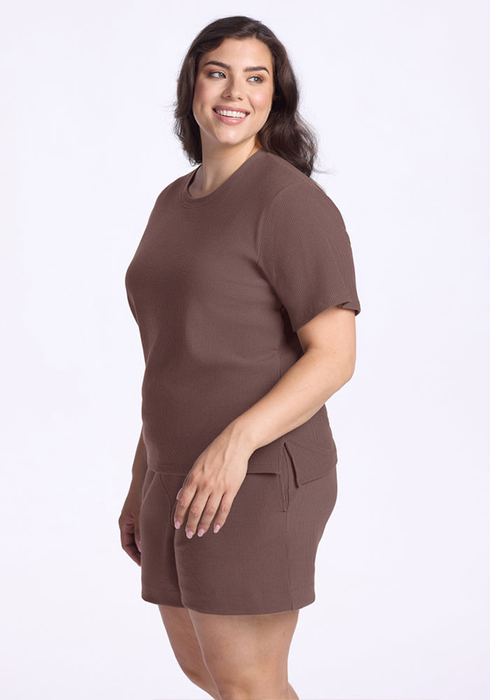 Delia Ribbed Short Sleeve - Peppercorn