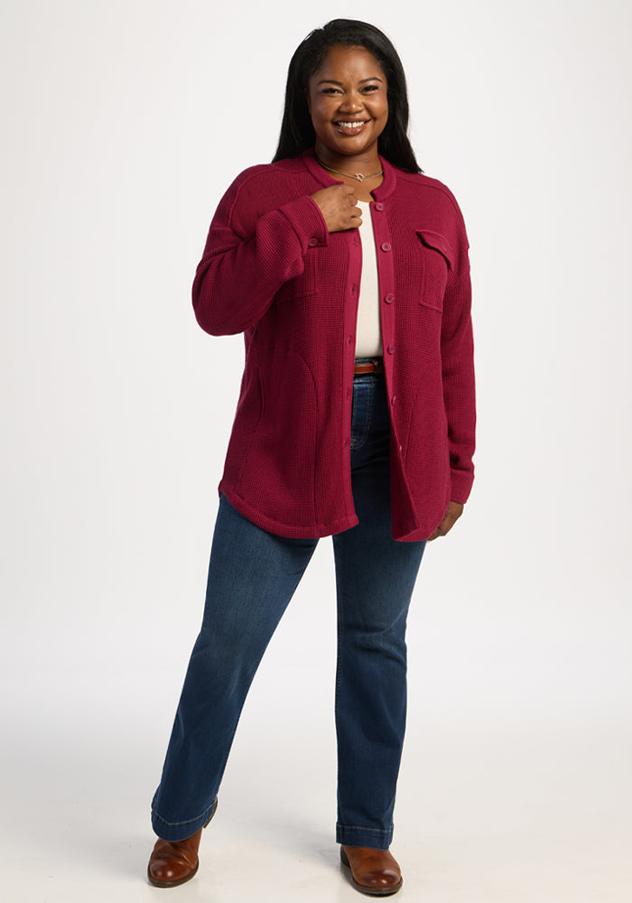 Oaklynn Waffle Shacket - Beet Red