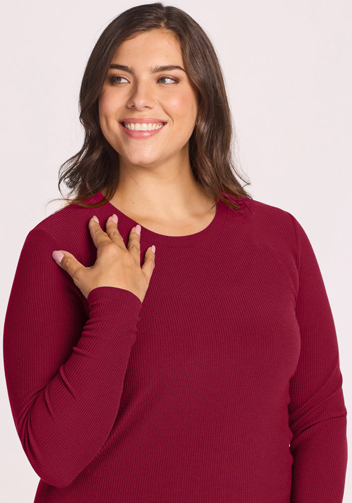 Hadley Ribbed Crew - Beet Red