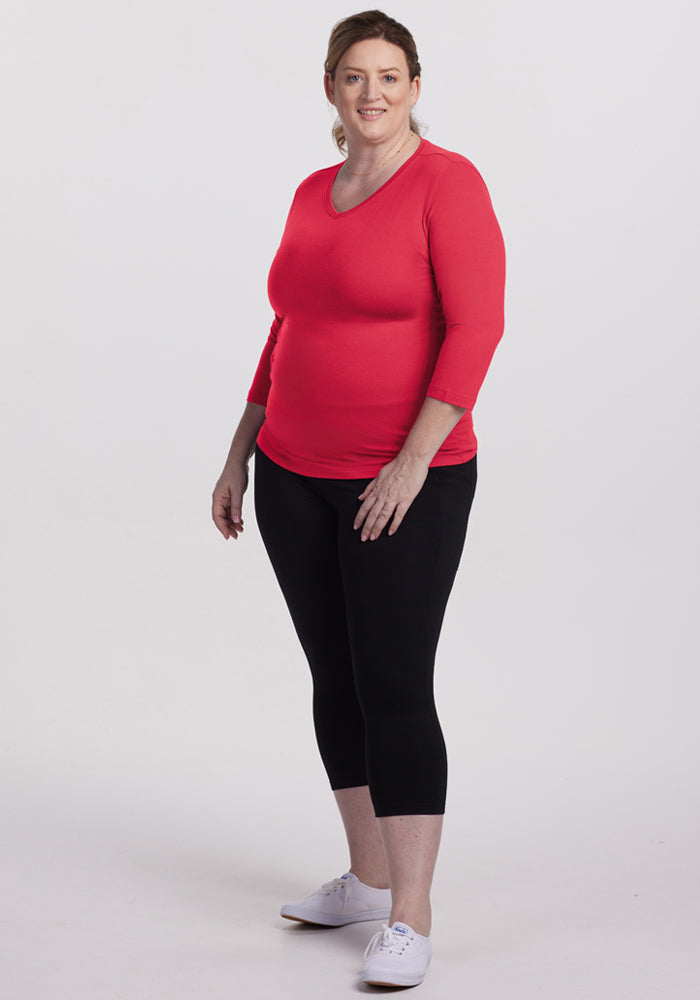 Elena 3/4 Sleeve V Neck - Berry Ice Pop