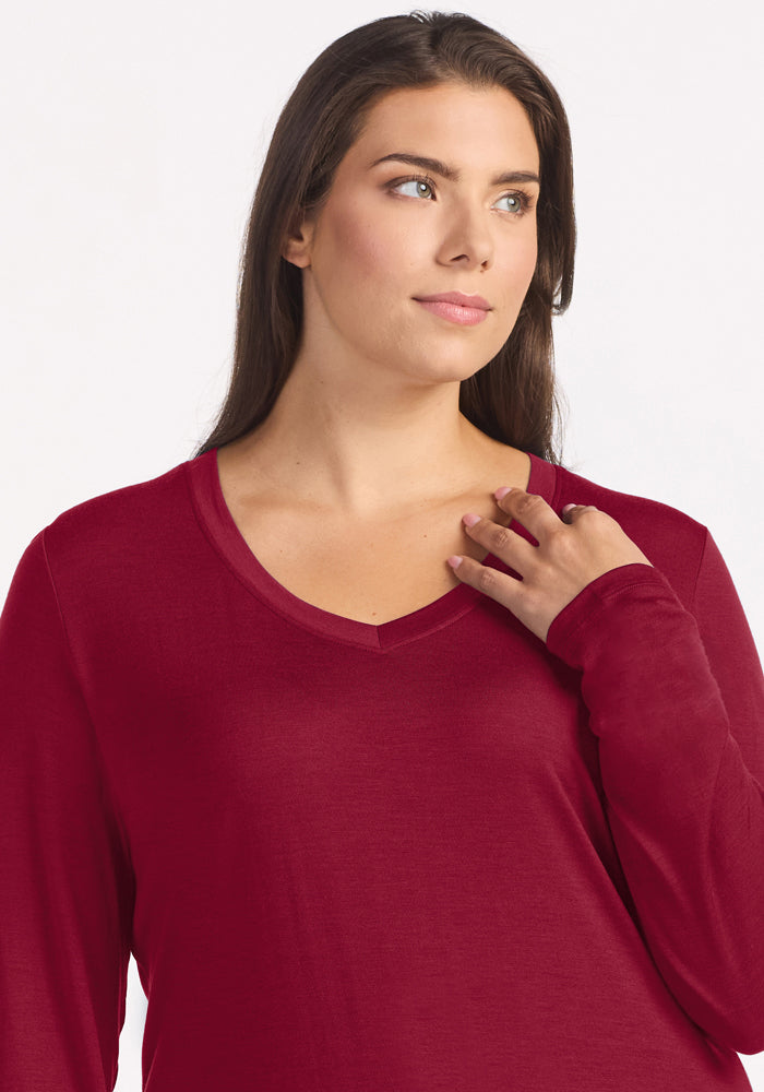 Lily V Neck Lounge Top - Beet Red