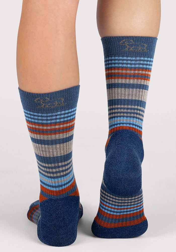 Womens Everyday Crew Socks - Majolica Blue Stripe