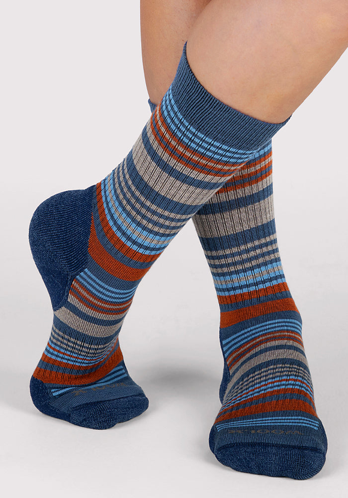Womens Everyday Crew Socks - Majolica Blue Stripe