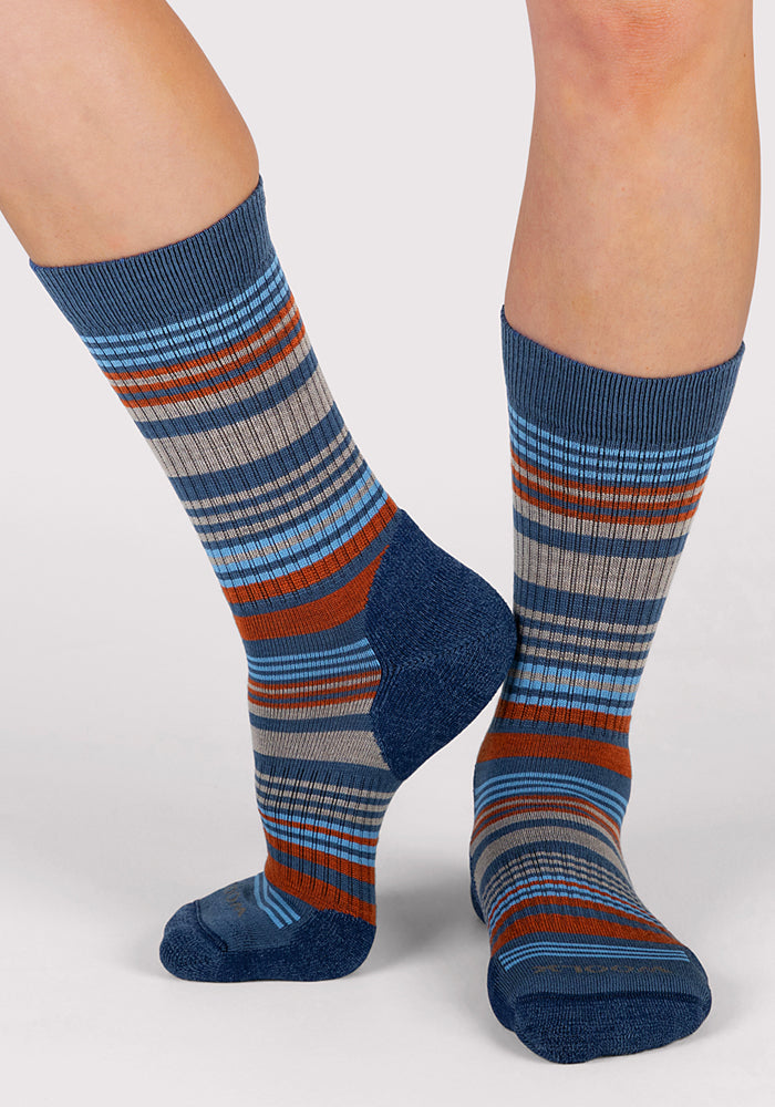 Womens Everyday Crew Socks - Majolica Blue Stripe