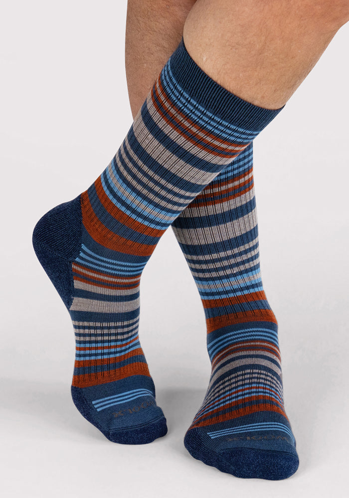 Mens Everyday Crew Socks - Majolica Blue Stripe