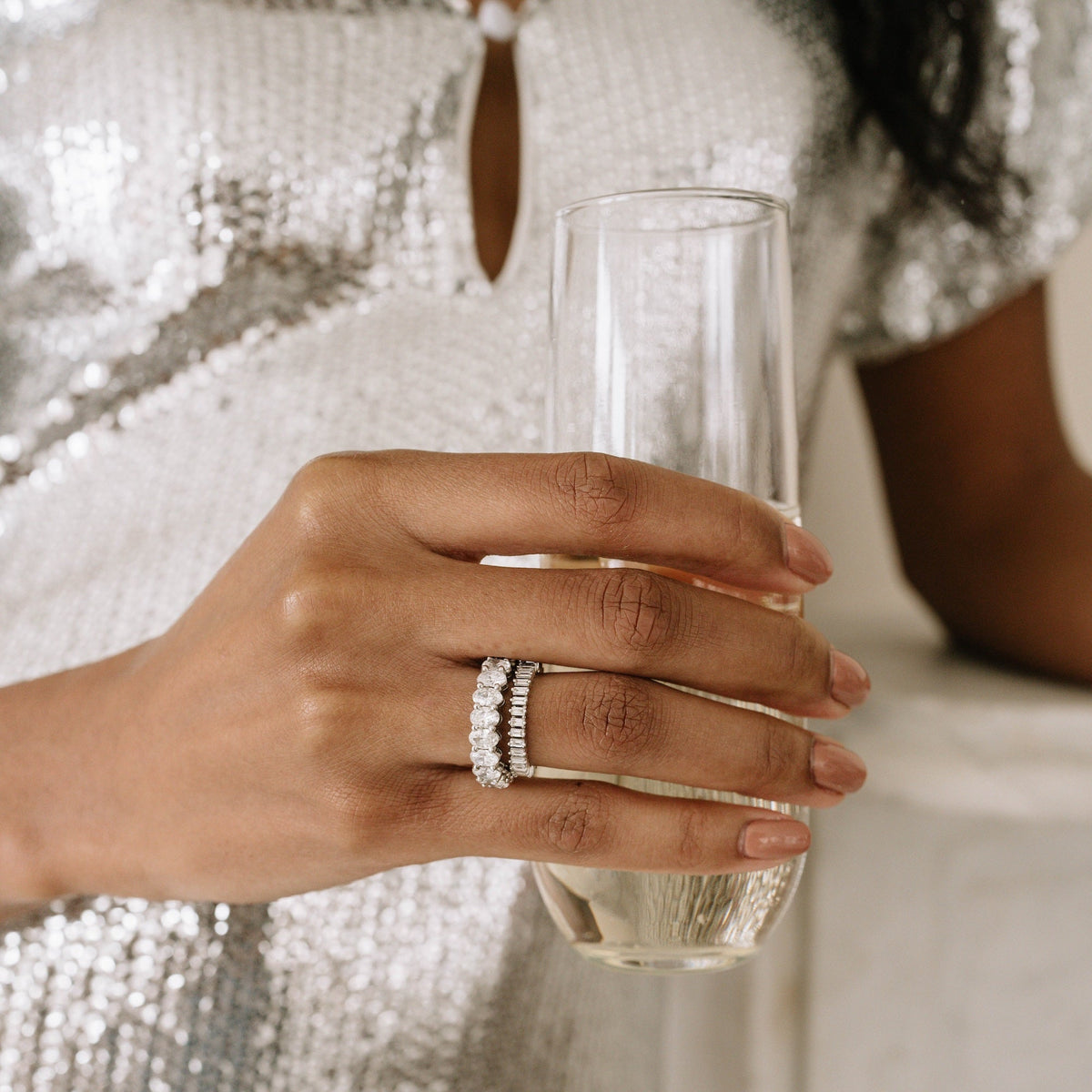 Sadie Pearl Vertical Baguette Eternity Ring