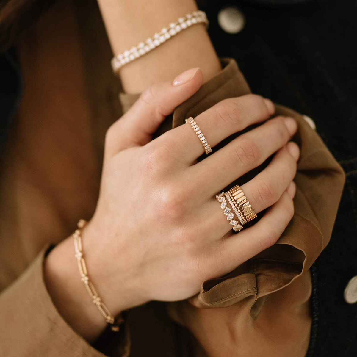 Sadie Pearl Vertical Baguette Eternity Ring