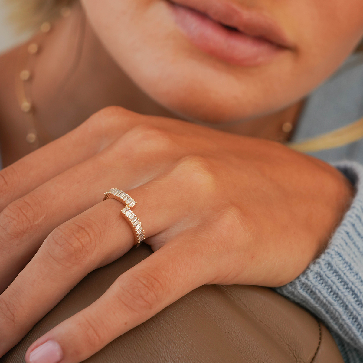 Sadie Pearl Split Baguette Ring
