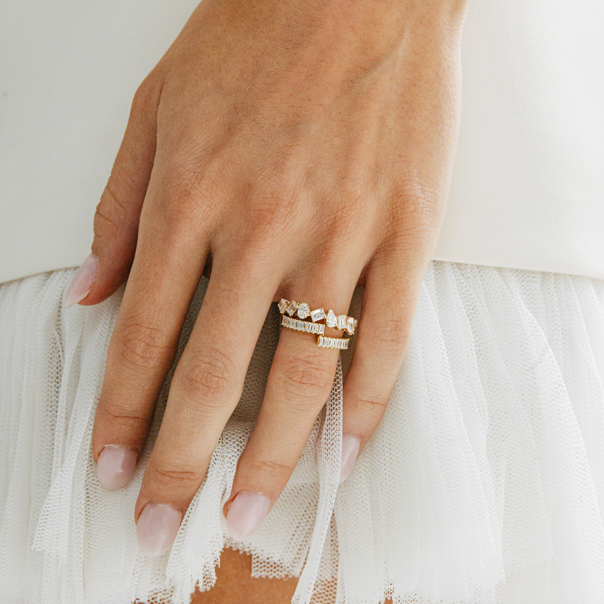 Sadie Pearl Split Baguette Ring