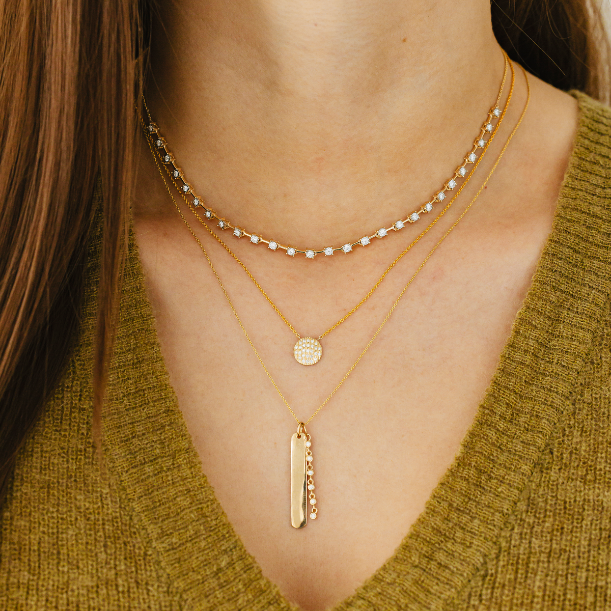 Lulu Jack Vertical Bar and Diamond Bezel Link Necklace