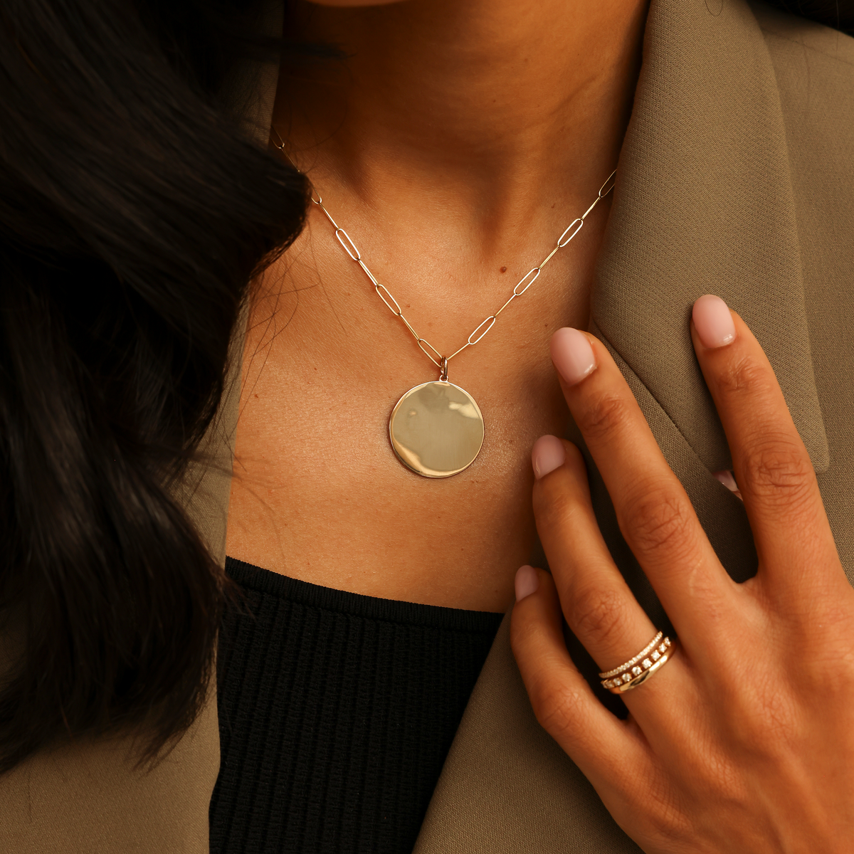 DRD Paperclip Disc Charm Necklace
