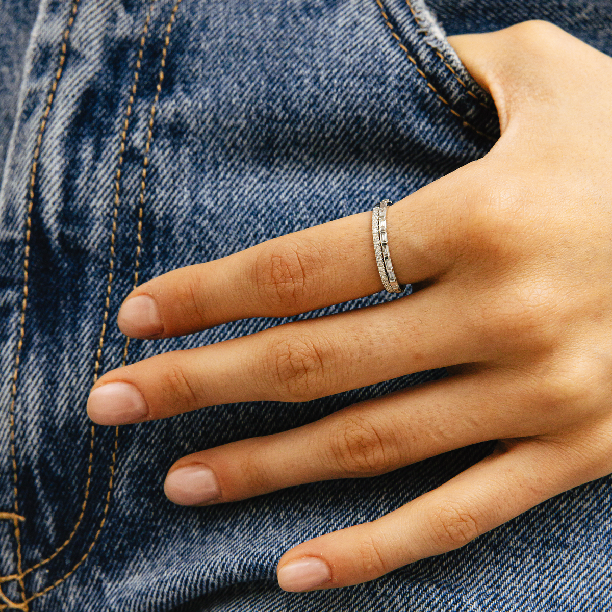 Sadie Pearl Baguette Eternity Ring