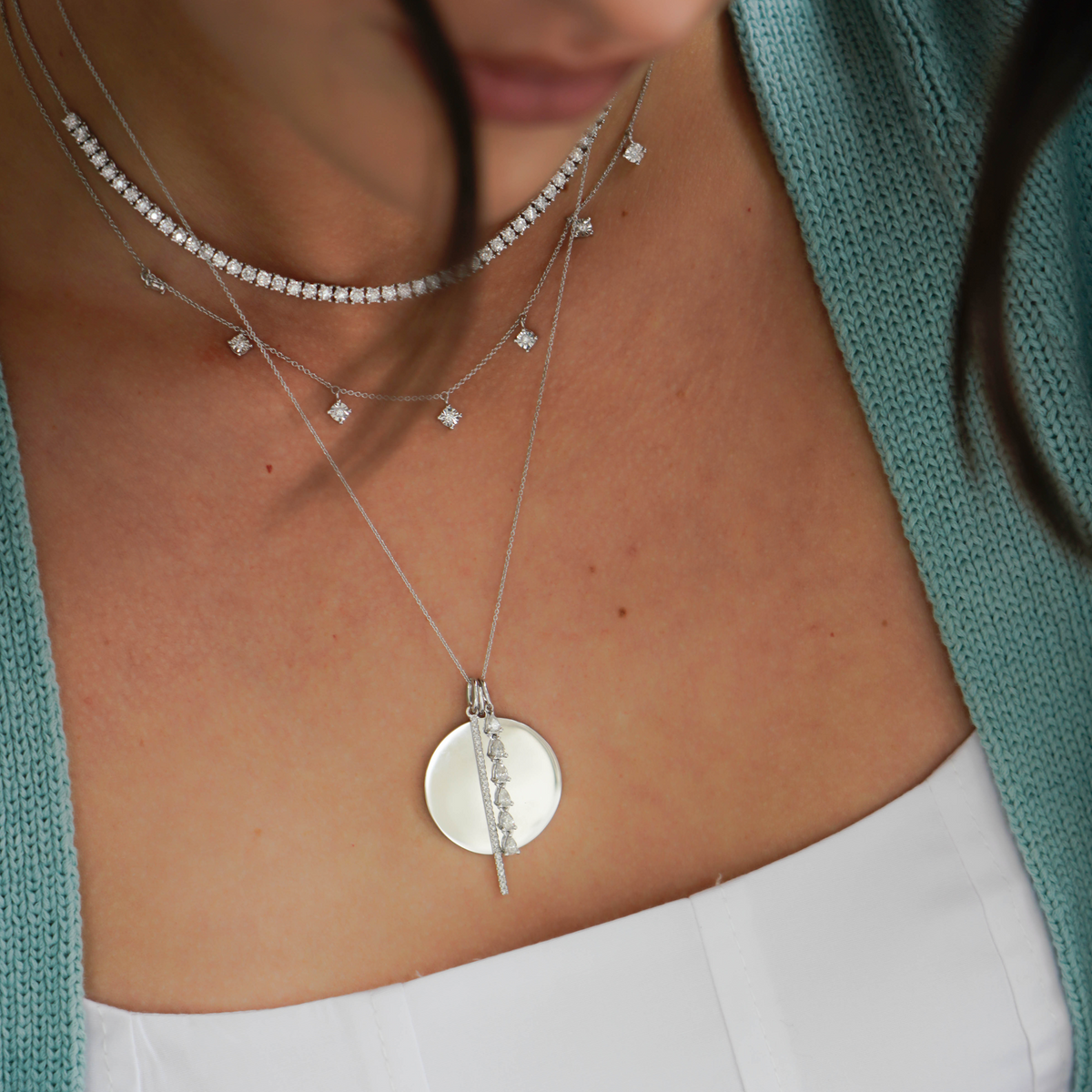 Sylvie Rose Disc and Pave Bar Necklace