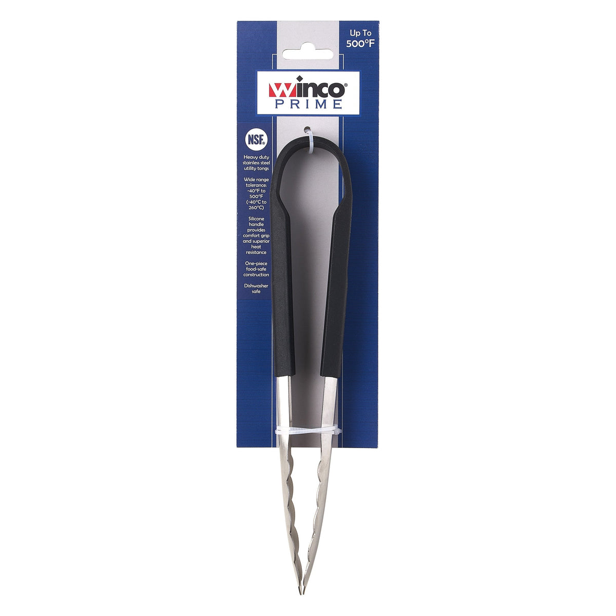 UTSH-9K - Winco Prime 9" Stainless Steel Utility Tongs with Black Silicone Handle