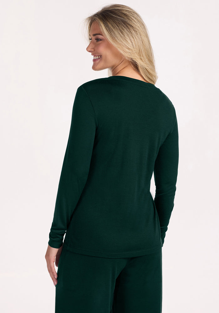 Lily V Neck Lounge Top - Deep Pine