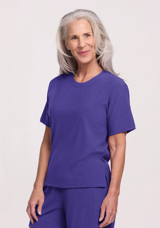 Delia Ribbed Short Sleeve - Berry Indigo