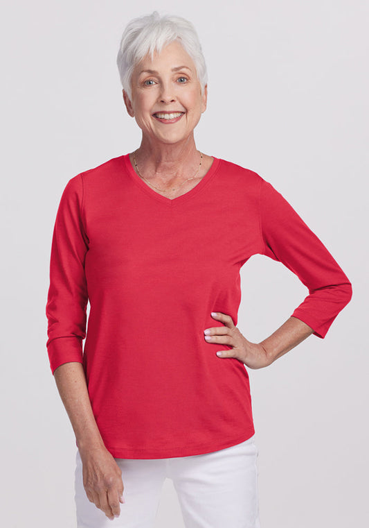 Elena 3/4 Sleeve V Neck - Berry Ice Pop