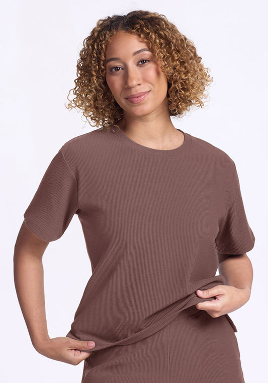 Delia Ribbed Short Sleeve - Peppercorn