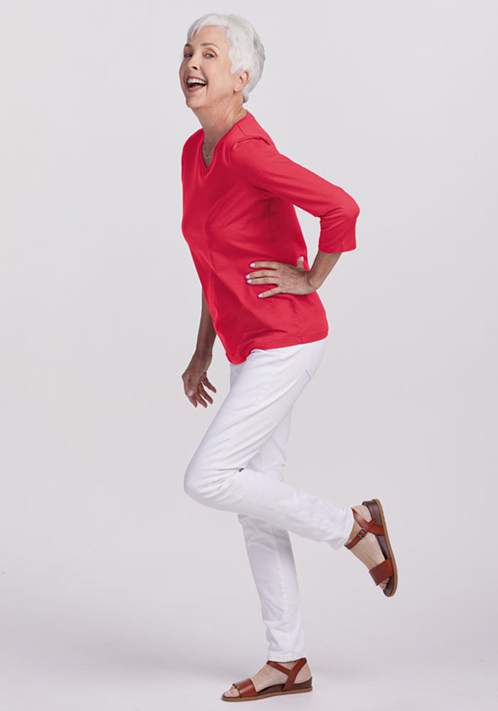 Elena 3/4 Sleeve V Neck - Berry Ice Pop