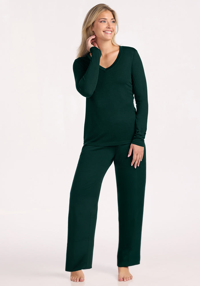 Lily V Neck Lounge Top - Deep Pine