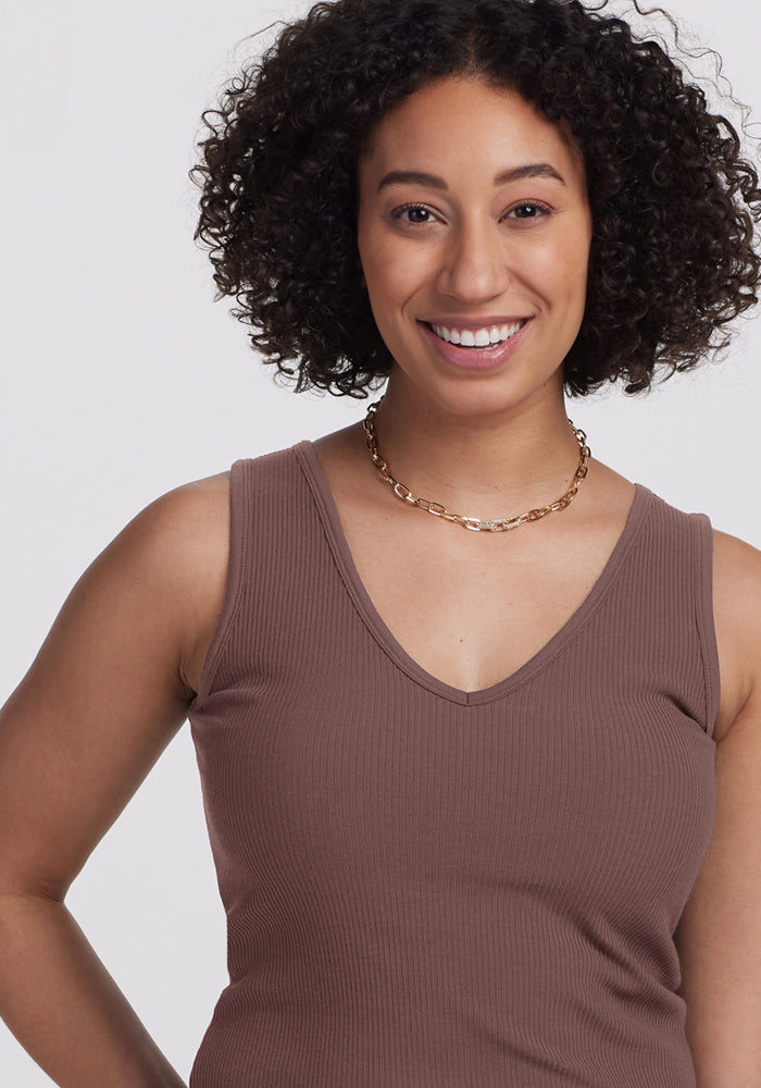 Vivi Ribbed Tank - Peppercorn