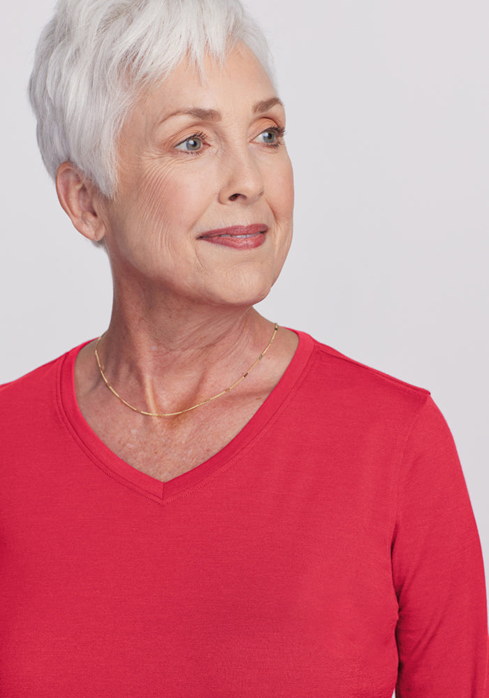 Elena 3/4 Sleeve V Neck - Berry Ice Pop