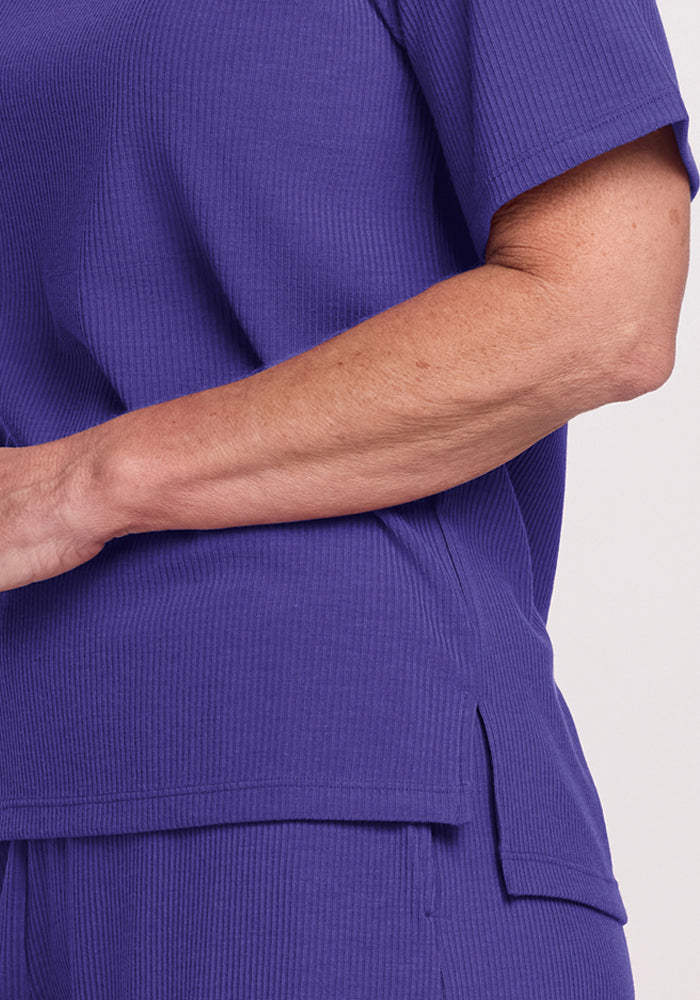 Delia Ribbed Short Sleeve - Berry Indigo