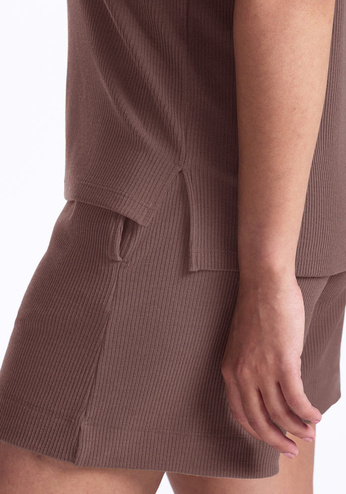 Delia Ribbed Short Sleeve - Peppercorn