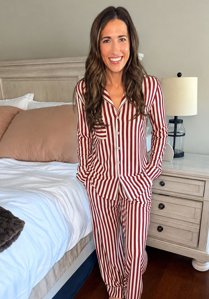 Harper FeatherTouch® Pajama Set - Sangria Stripe
