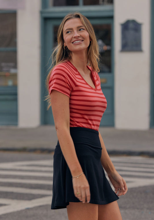 Mia V Neck - Wildberry Stripe