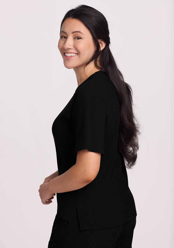 Delia Ribbed Short Sleeve - Black