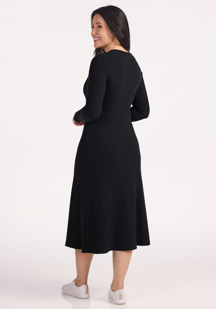 Caroline Ribbed Twirl Dress - Black